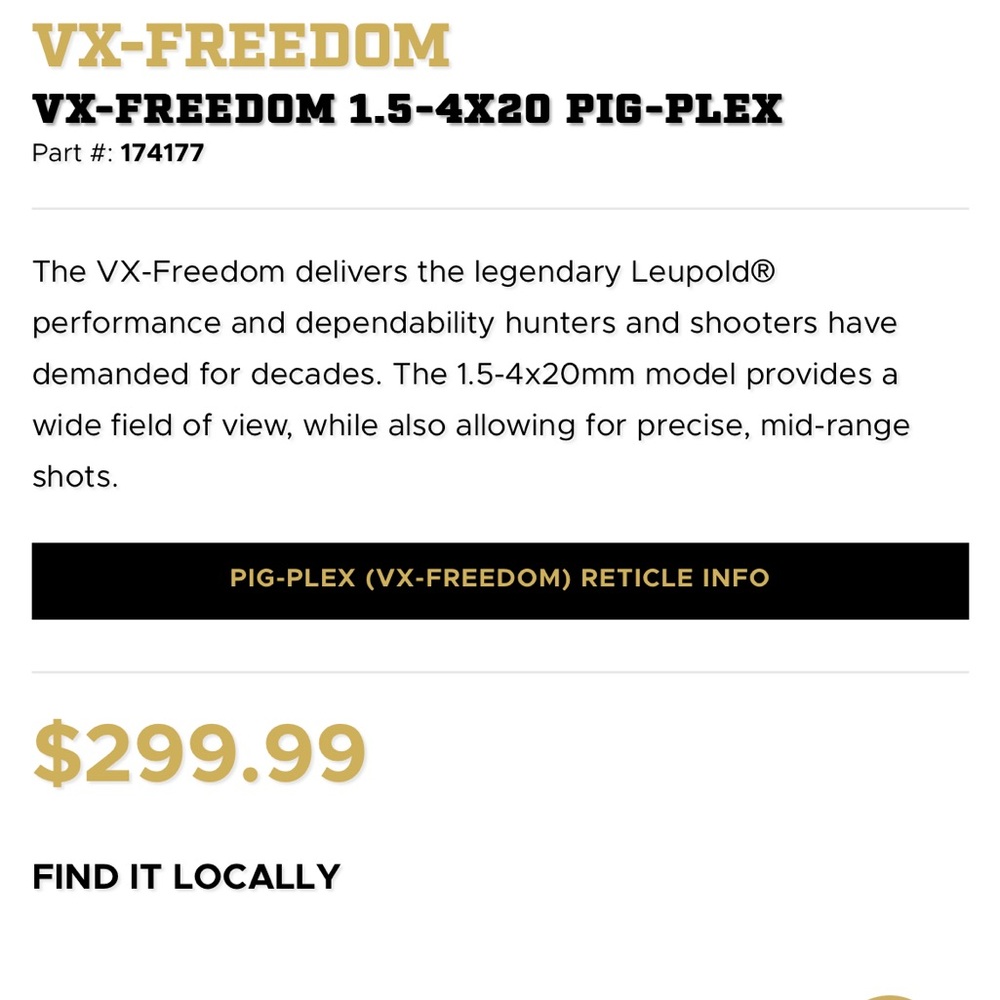 Leupold VX-Freedom 1.5-4 x 20mm Riflescope, Pig-Plex (174177)